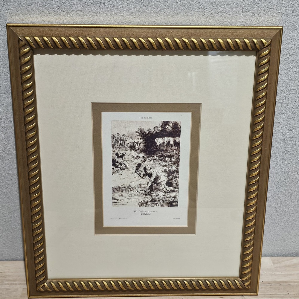 Jean-Francois Millet The Washerwoman Vintage Etching Framed Robert Grace
